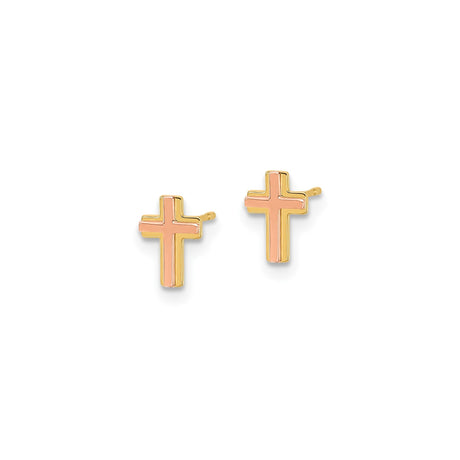 14k Yellow Gold Cross Pendant, Two Tone Polished Finish, Spiritual Jewelry for Men and Women
