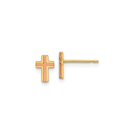 14k Yellow Gold Cross Pendant, Two Tone Polished Finish, Spiritual Jewelry for Men and Women
