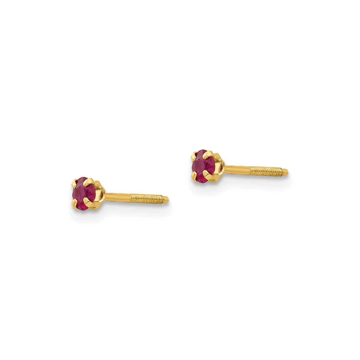 14k Yellow Gold Stud Earrings with Round Ruby in Prong Setting, Classic July Birthstone Jewelry