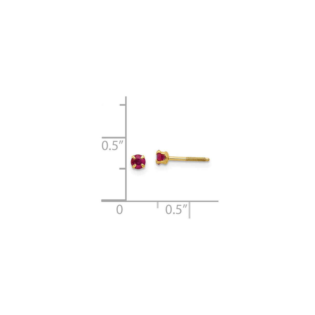 14k Yellow Gold Stud Earrings with Round Ruby in Prong Setting, Classic July Birthstone Jewelry