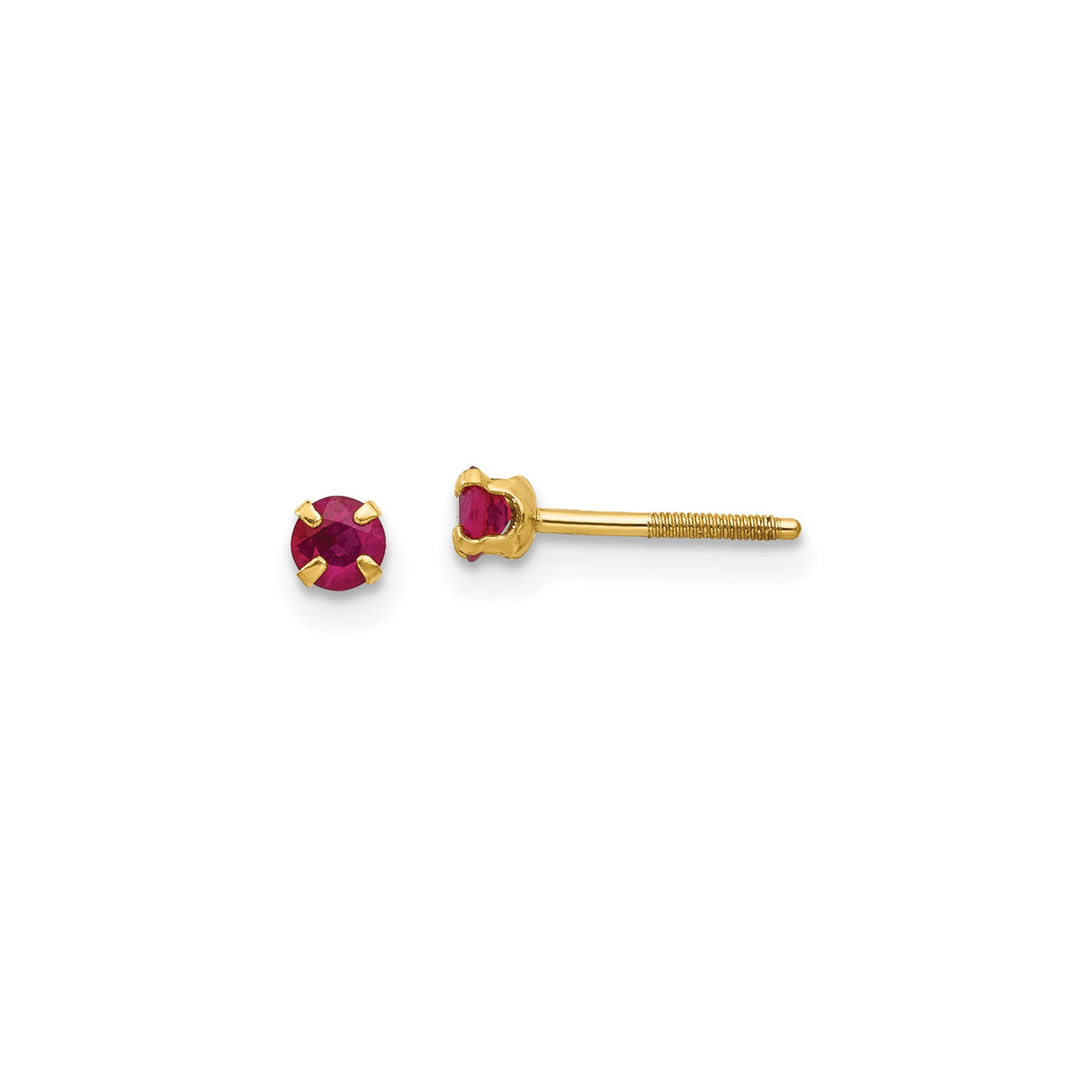 14k Yellow Gold Stud Earrings with Round Ruby in Prong Setting, Classic July Birthstone Jewelry