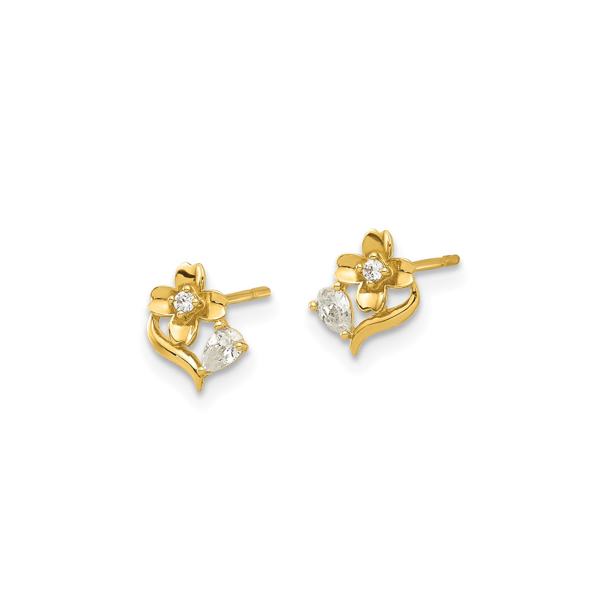 14k Yellow Gold Flower Stud Earrings with Cubic Zirconia, Dainty Floral Design