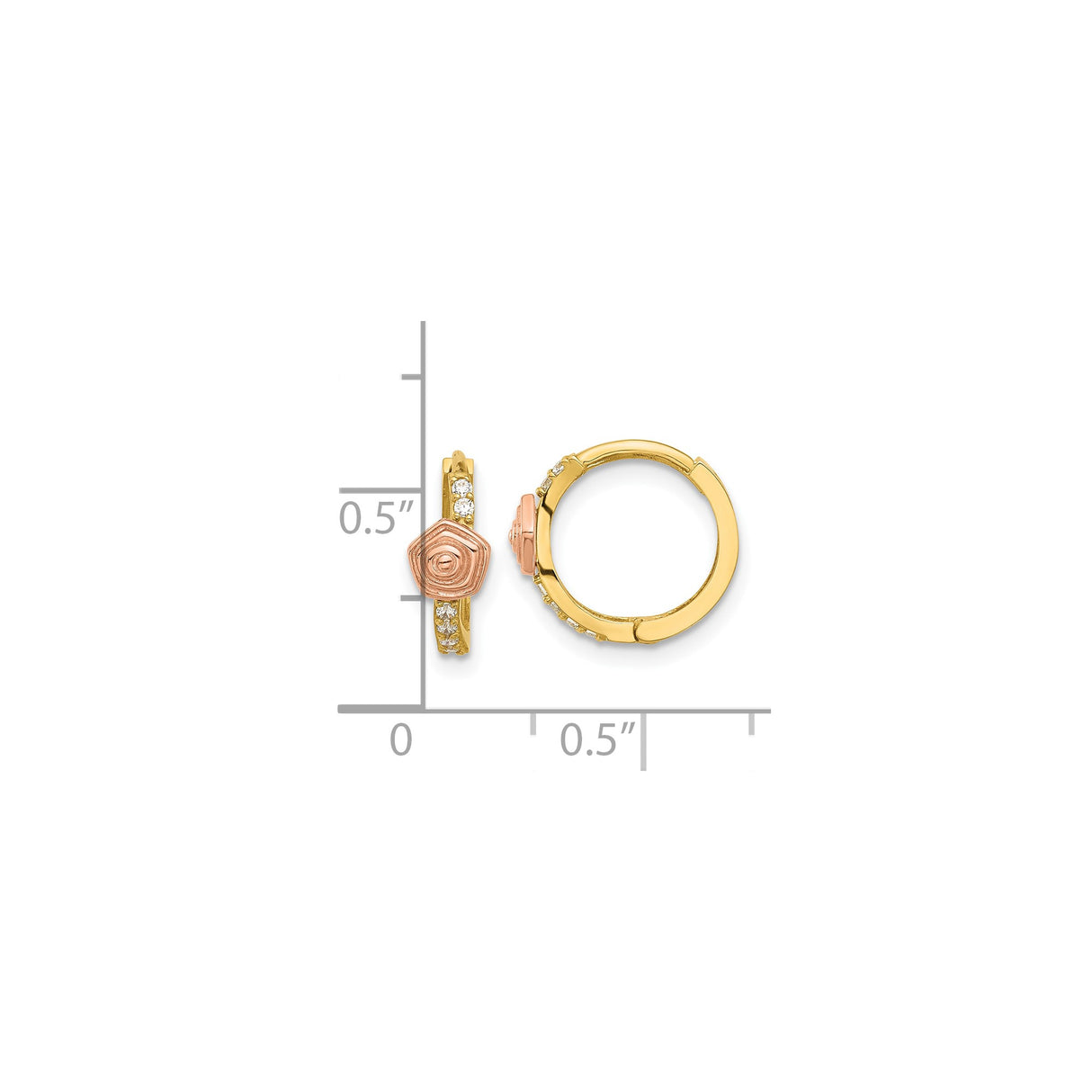 14k Yellow Gold Hoop Earrings with Cubic Zirconia, Rose Gold Hexagon Spiral Design