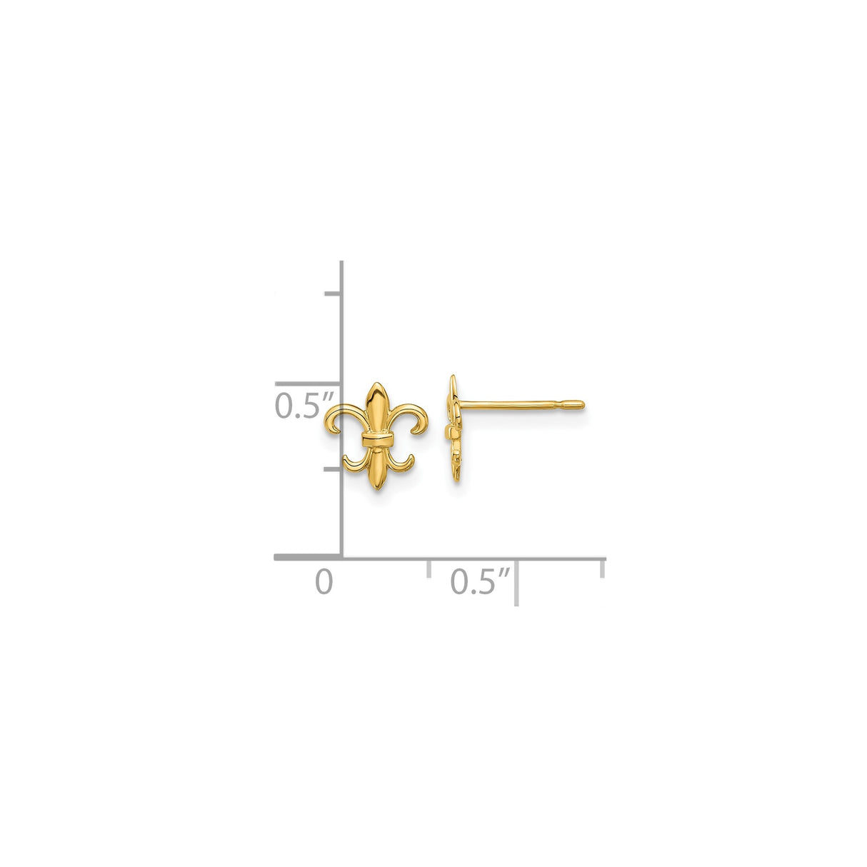 14k Yellow Gold Stud Earrings with Fleur de Lis Design, Classic French Cultural Motif for Women