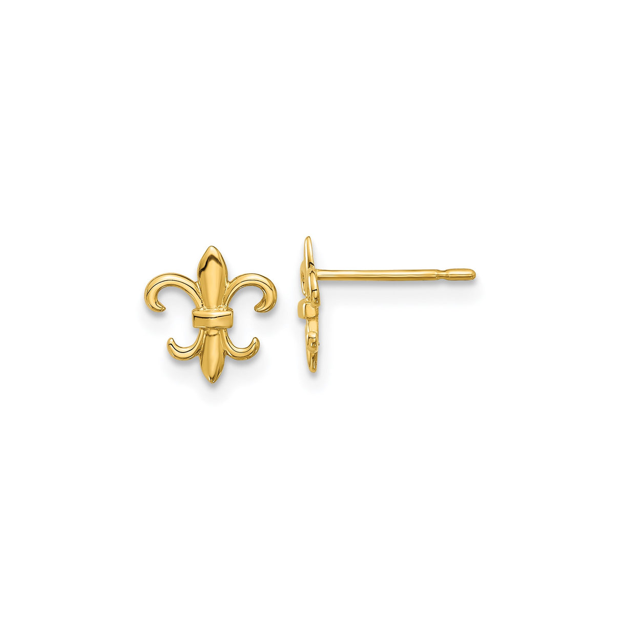 14k Yellow Gold Stud Earrings with Fleur de Lis Design, Classic French Cultural Motif for Women