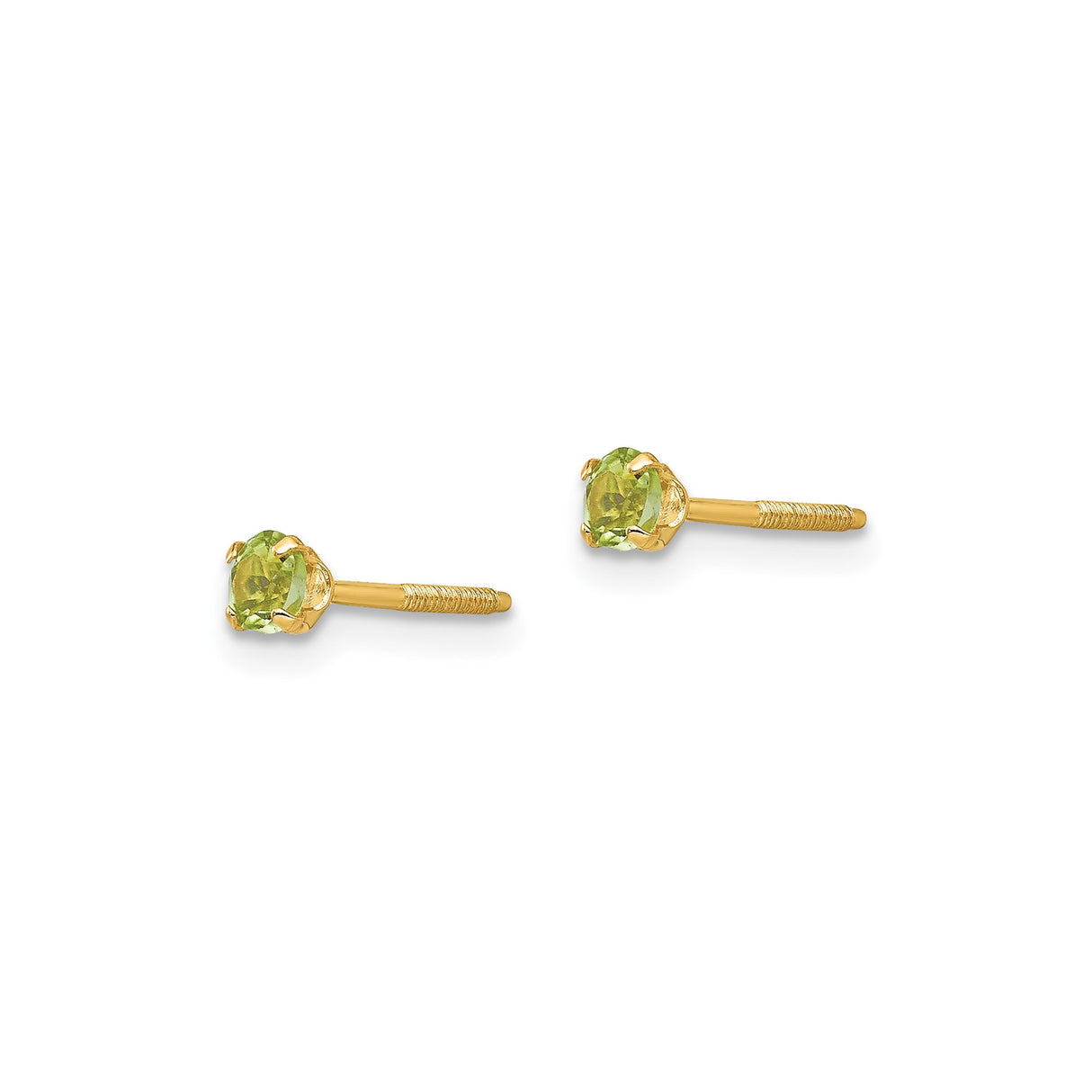 14k Yellow Gold Stud Earrings with Round Peridot, Classic Four-Prong August Birthstone Design