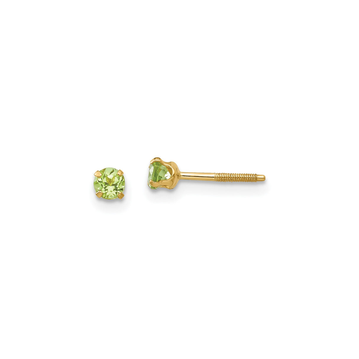 14k Yellow Gold Stud Earrings with Round Peridot, Classic Four-Prong August Birthstone Design