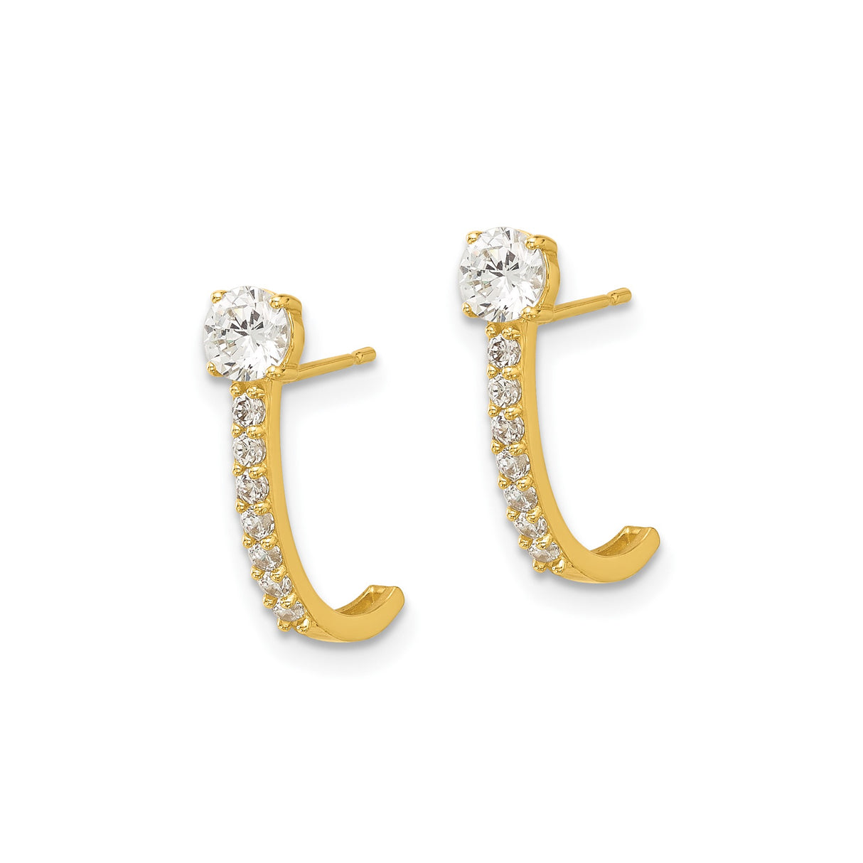 14k Yellow Gold Curved Bar Earrings with Cubic Zirconia, Modern Ear Climbers for Women