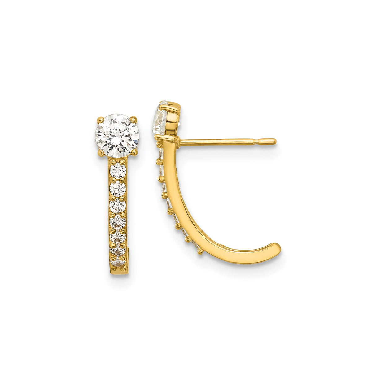 14k Yellow Gold Curved Bar Earrings with Cubic Zirconia, Modern Ear Climbers for Women