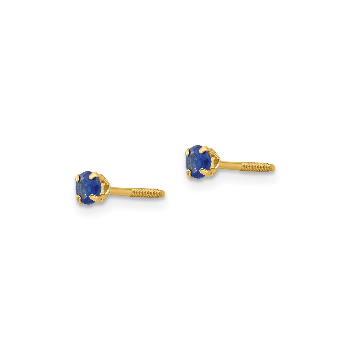 14k Yellow Gold Stud Earrings with Round Blue Sapphires in Four Prong Setting