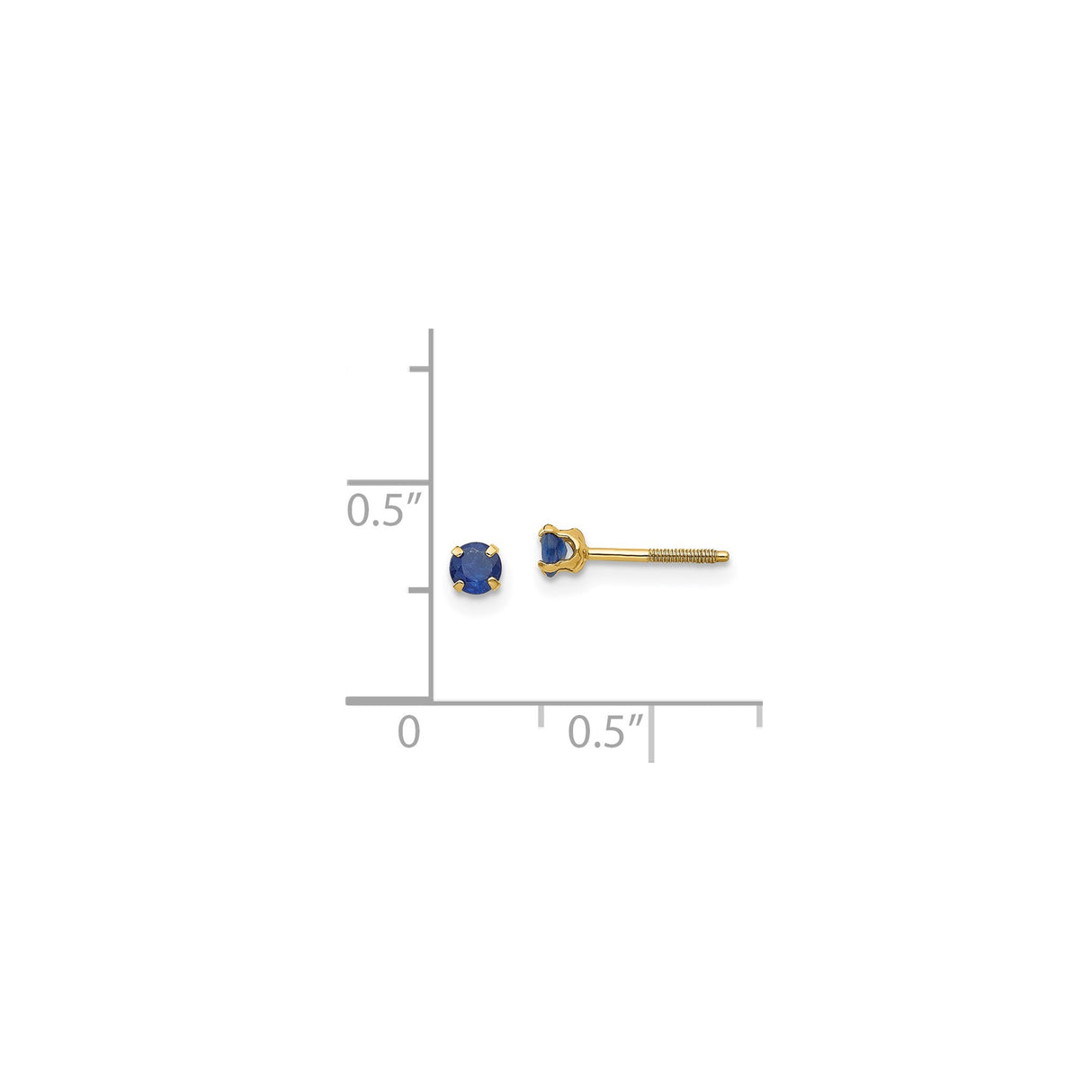 14k Yellow Gold Stud Earrings with Round Blue Sapphires in Four Prong Setting