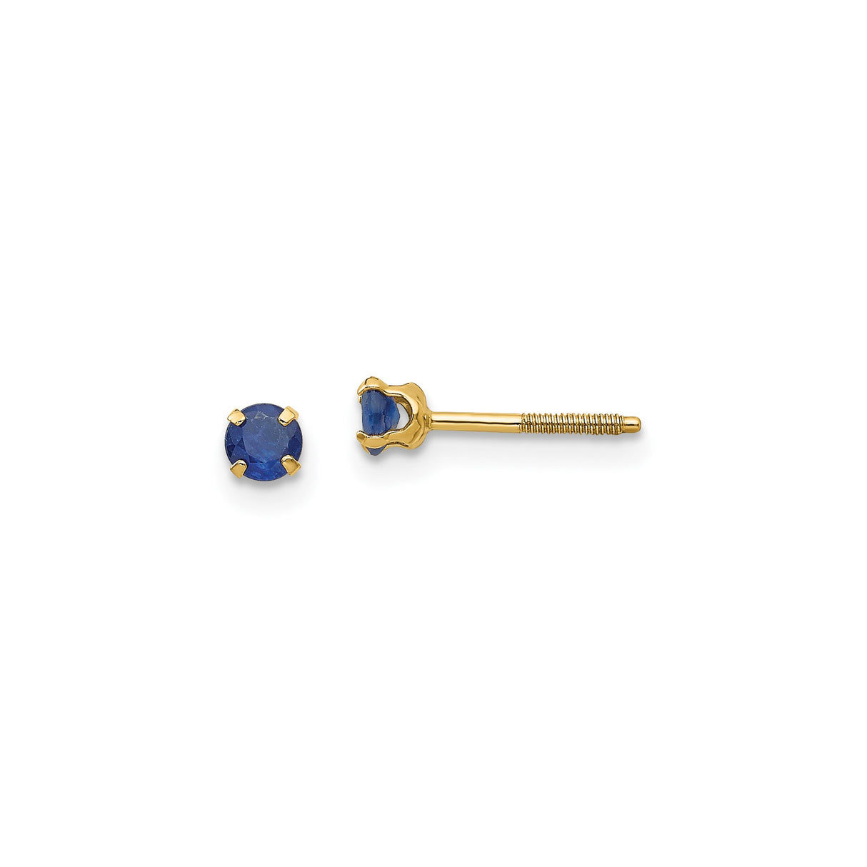 14k Yellow Gold Stud Earrings with Round Blue Sapphires in Four Prong Setting