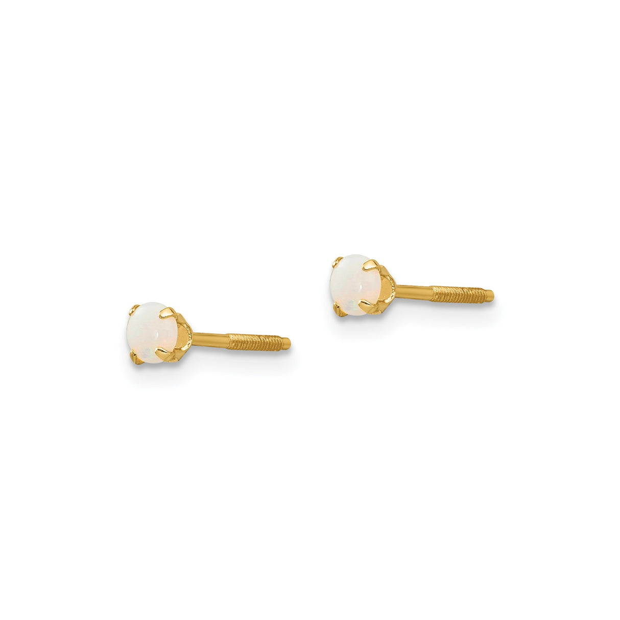 14k Yellow Gold Stud Earrings with White Opal in Four-Prong Setting, Screw-Back