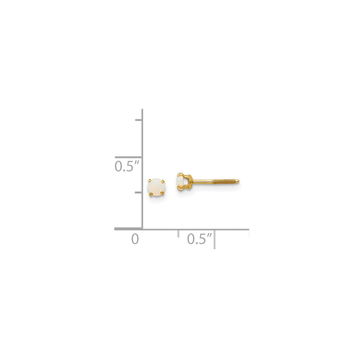 14k Yellow Gold Stud Earrings with White Opal in Four-Prong Setting, Screw-Back