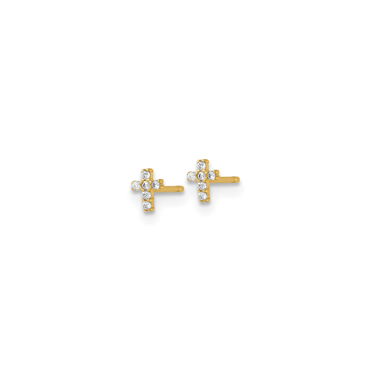 14k Yellow Gold Cross Stud Earrings with Cubic Zirconia, Minimalist Religious Jewelry for Women