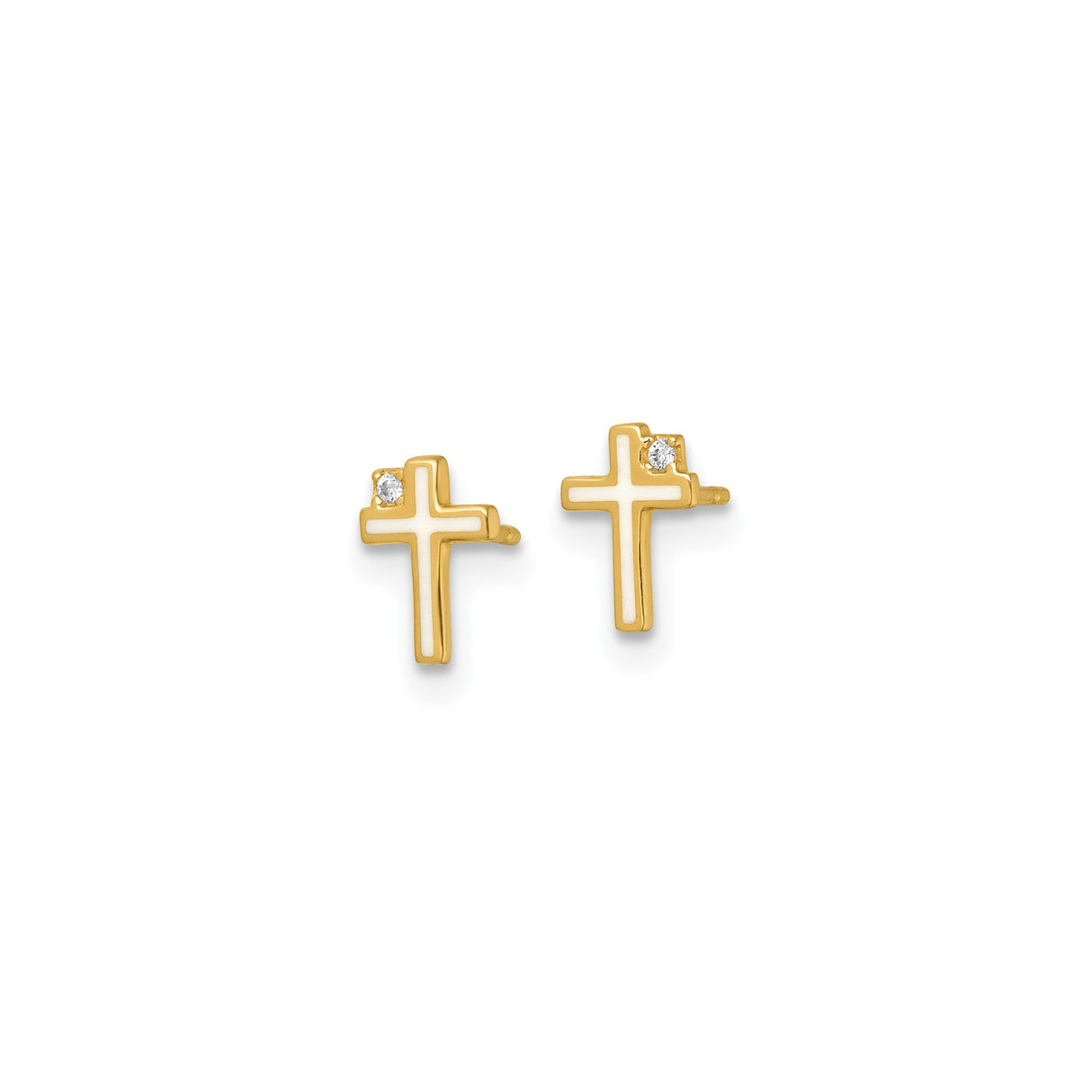 14k Yellow Gold Cross Stud Earrings with Cubic Zirconia, Christian Faith Jewelry for Women