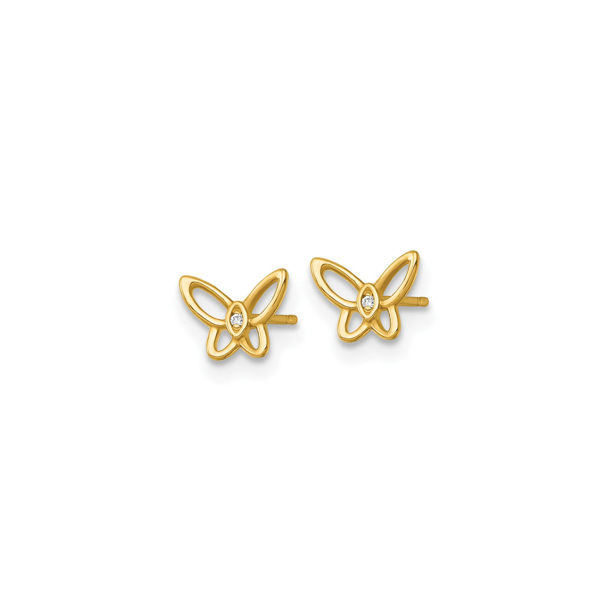 14k Yellow Gold Butterfly Stud Earrings with Cubic Zirconia, Openwork Feminine Design
