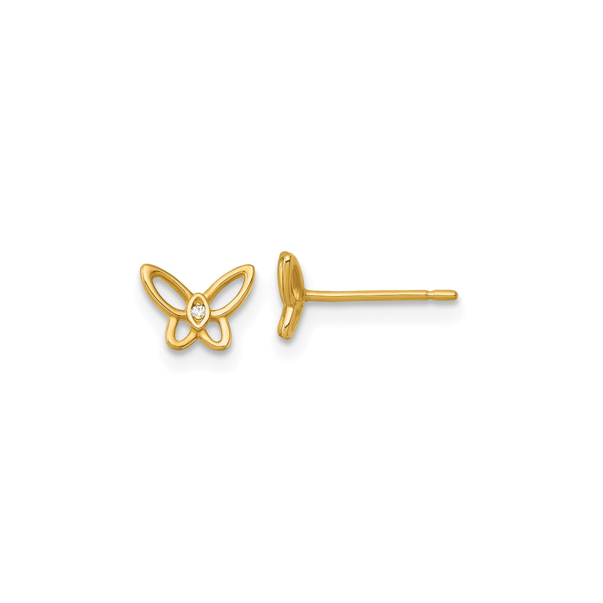 14k Yellow Gold Butterfly Stud Earrings with Cubic Zirconia, Openwork Feminine Design