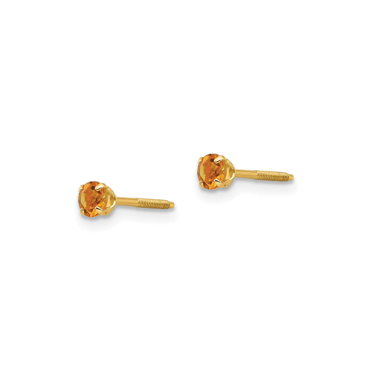 14k Yellow Gold Stud Earrings with Round Citrine in Four-Prong Setting, Minimalist Style