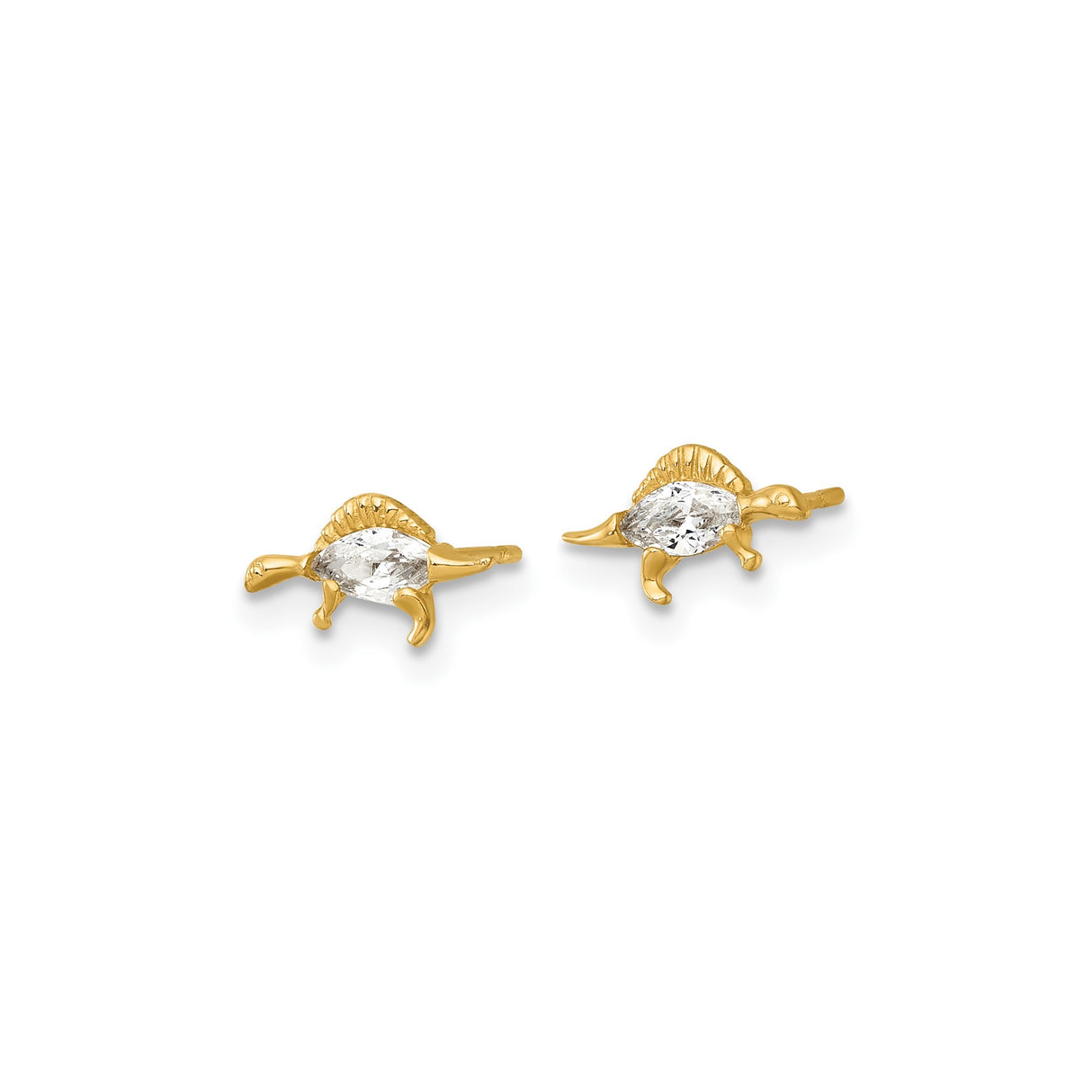 14k Yellow Gold Dinosaur Stud Earrings with Cubic Zirconia, Stegosaurus Design