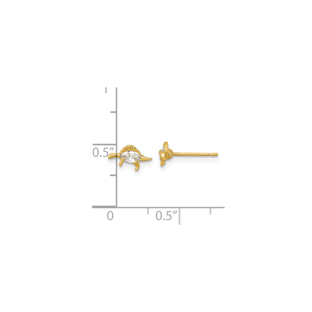 14k Yellow Gold Dinosaur Stud Earrings with Cubic Zirconia, Stegosaurus Design