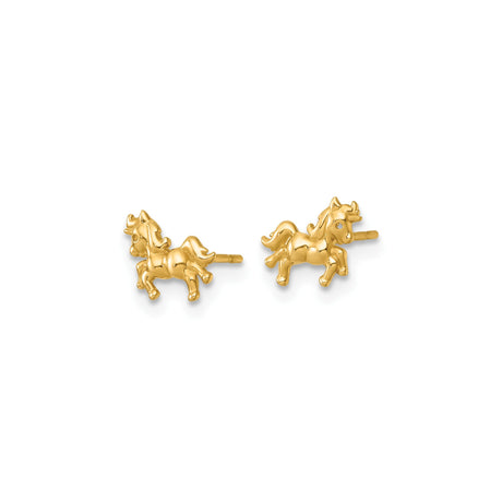 14k Yellow Gold Unicorn Stud Earrings, Whimsical Fantasy Design for Women and Girls