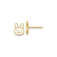 14k Yellow Gold Bunny Stud Earrings with White Enamel Rabbit Face Design for Girls or Animal Lovers