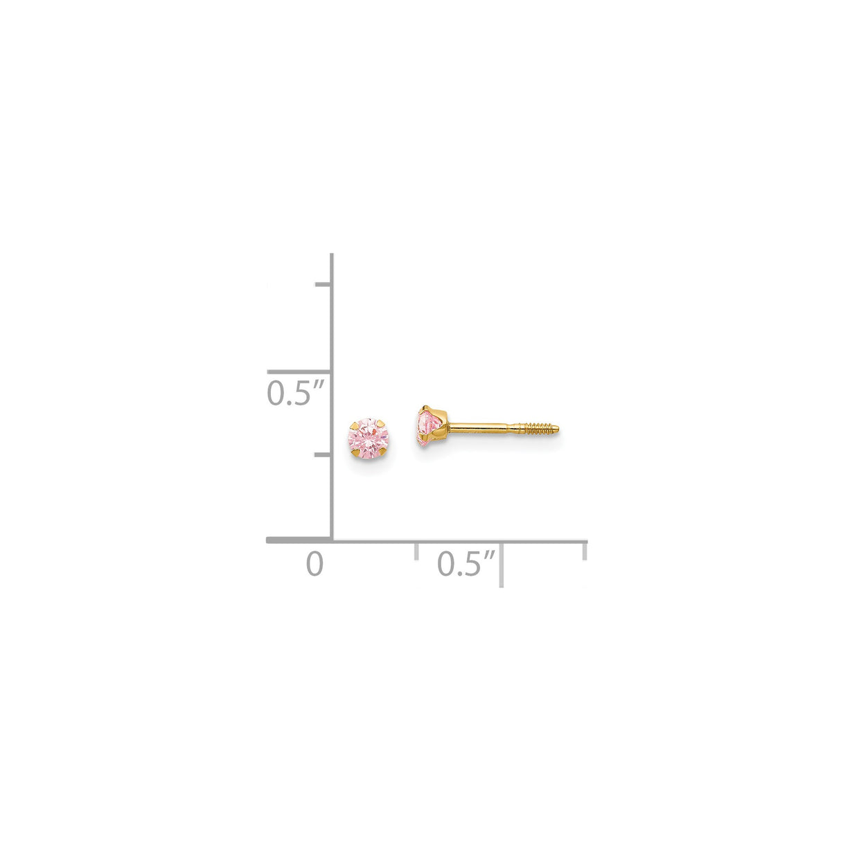 14k Yellow Gold Stud Earrings with Round Cut Pink Cubic Zirconia in Four Prong Setting