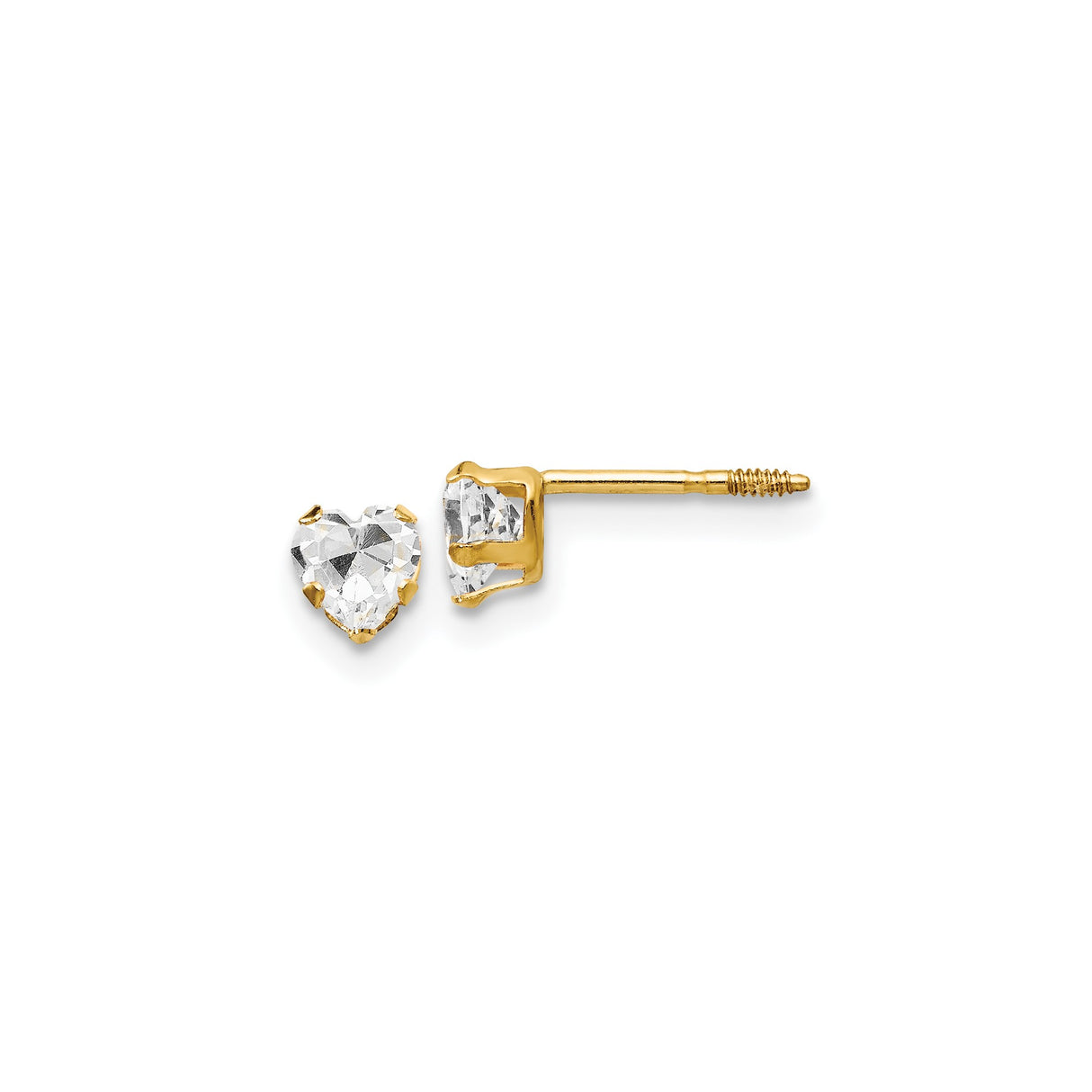 14k Yellow Gold Heart Stud Earrings with Cubic Zirconia, Romantic Minimalist Jewelry for Women