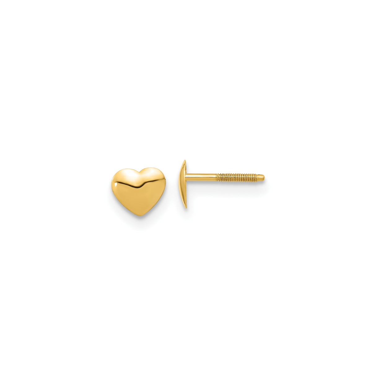 14k Yellow Gold Heart Stud Earrings, Polished Minimalist Design, Screw-Back for Women and Girls