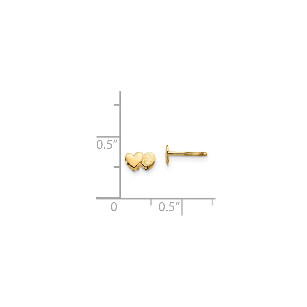 14k Yellow Gold Heart Stud Earrings with Polished and Textured Double Heart Design