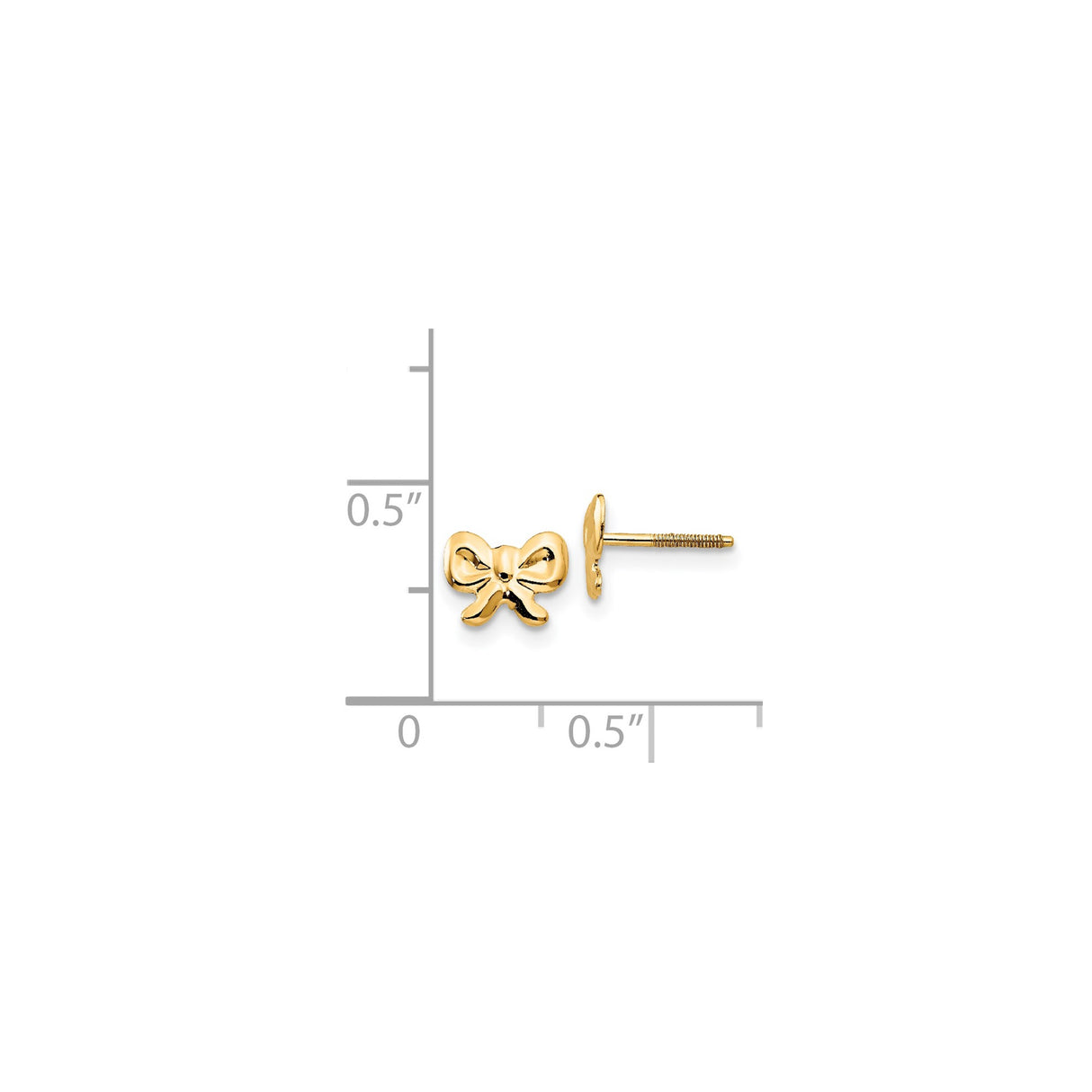 14k Yellow Gold Bow Stud Earrings with Screw Backs, Dainty Minimalist Design for Women and Teens