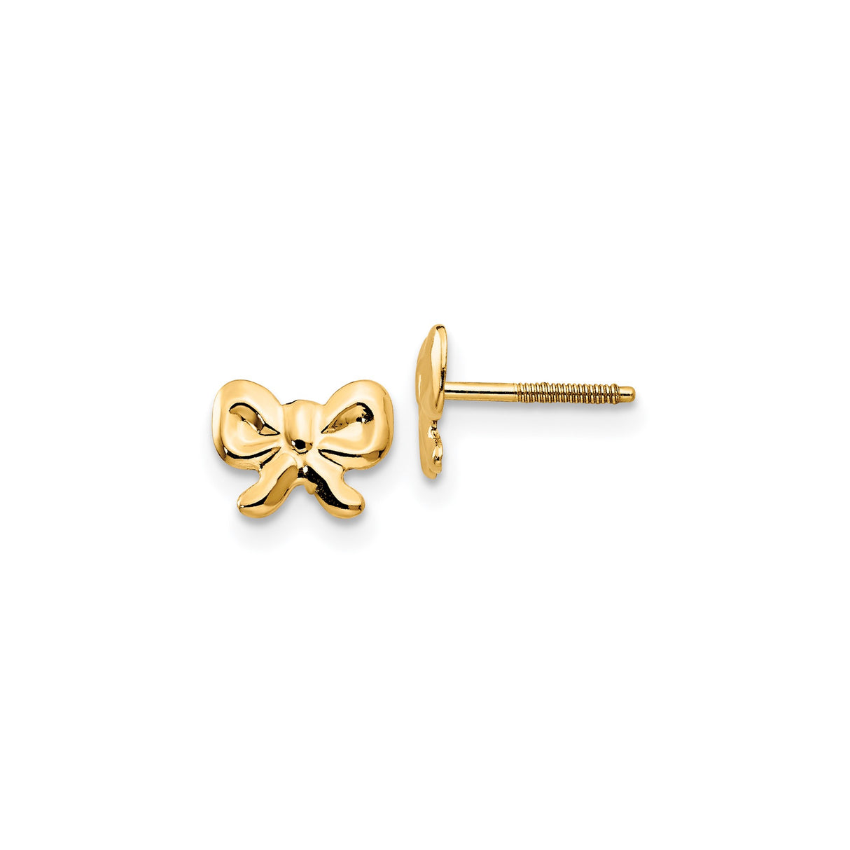 14k Yellow Gold Bow Stud Earrings with Screw Backs, Dainty Minimalist Design for Women and Teens