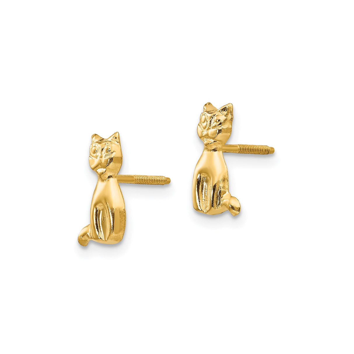 14k Yellow Gold Cat Stud Earrings, Petite Sitting Feline Design, Minimalist Animal Jewelry for Women