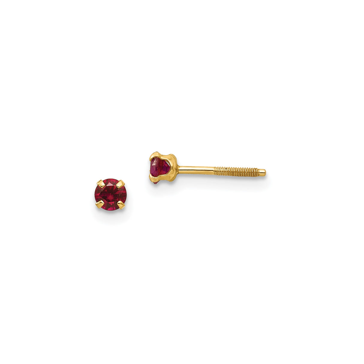 14k Yellow Gold Stud Earrings with Round-Cut Created Birthstone, Screw-Back, Minimalist Style