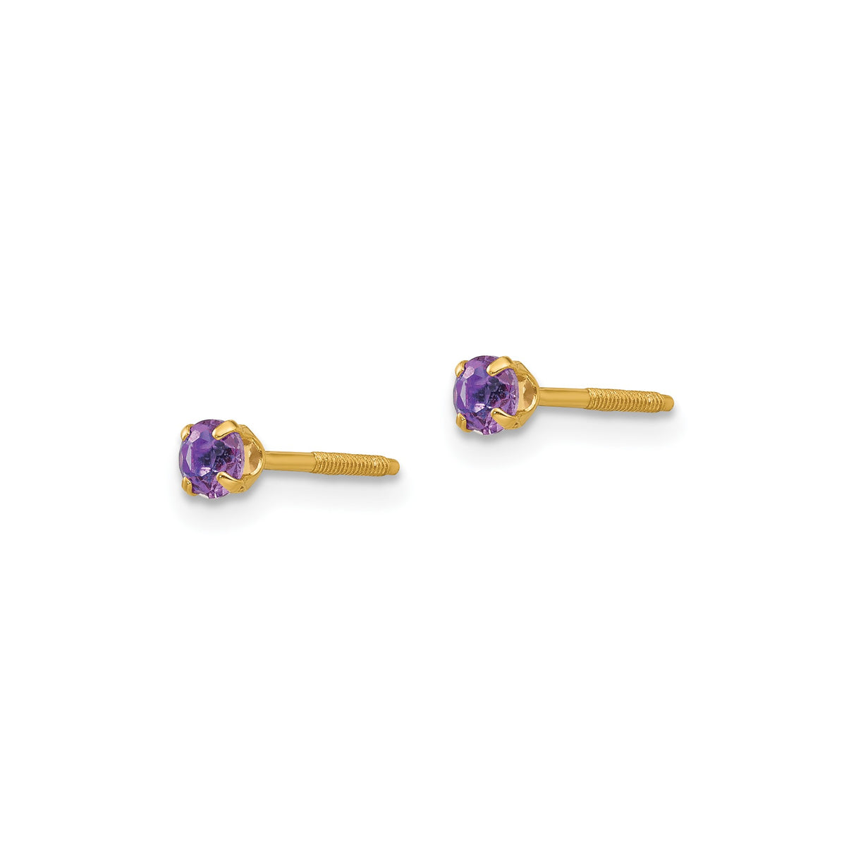 14k Yellow Gold Stud Earrings with Round Created Amethyst in Four Prong Setting