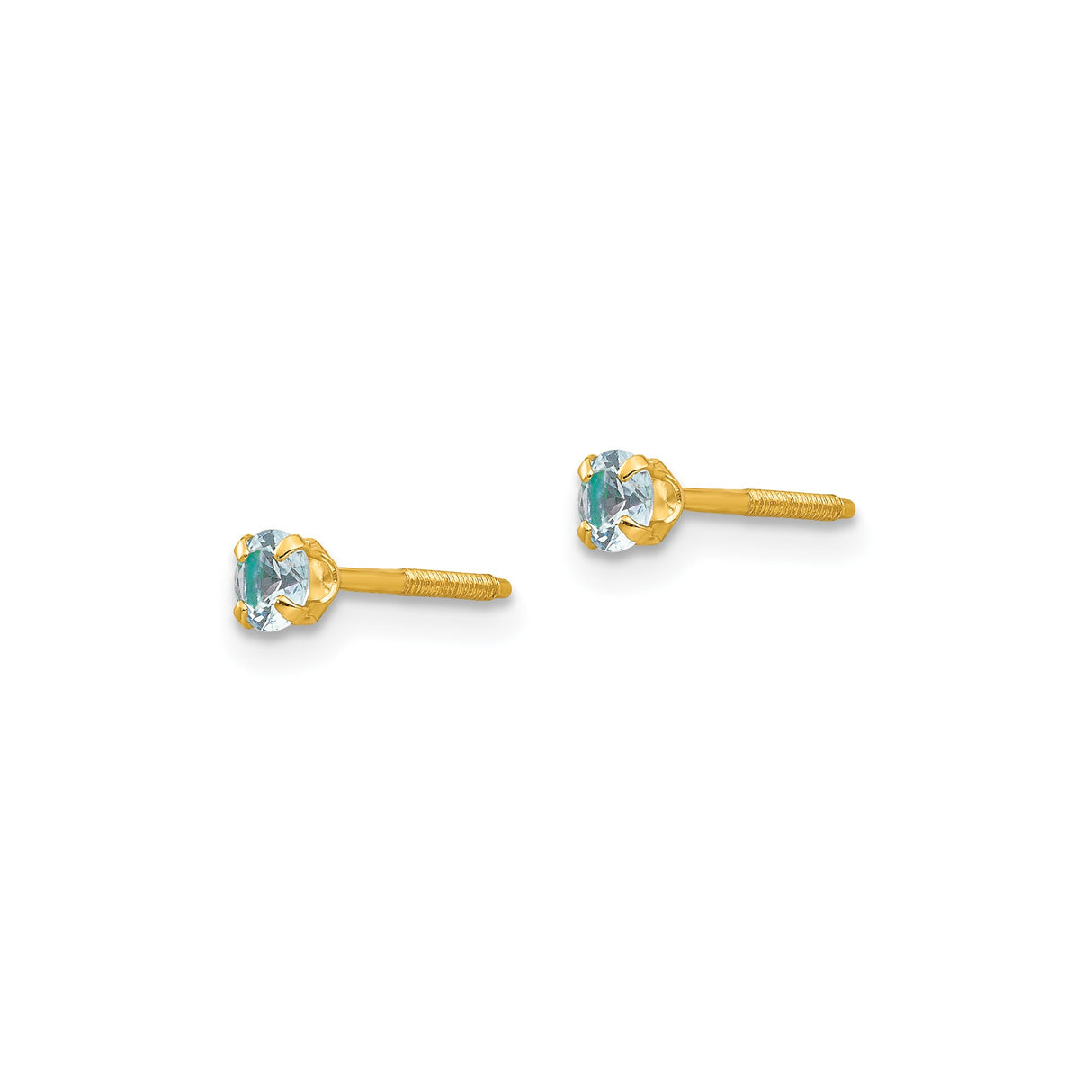 14k Yellow Gold Stud Earrings with Round Cut Created Birthstone, Four Prong Setting, Screw Back