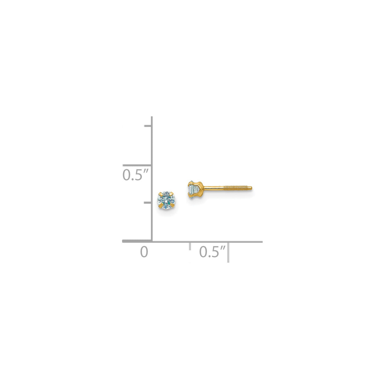 14k Yellow Gold Stud Earrings with Round Cut Created Birthstone, Four Prong Setting, Screw Back