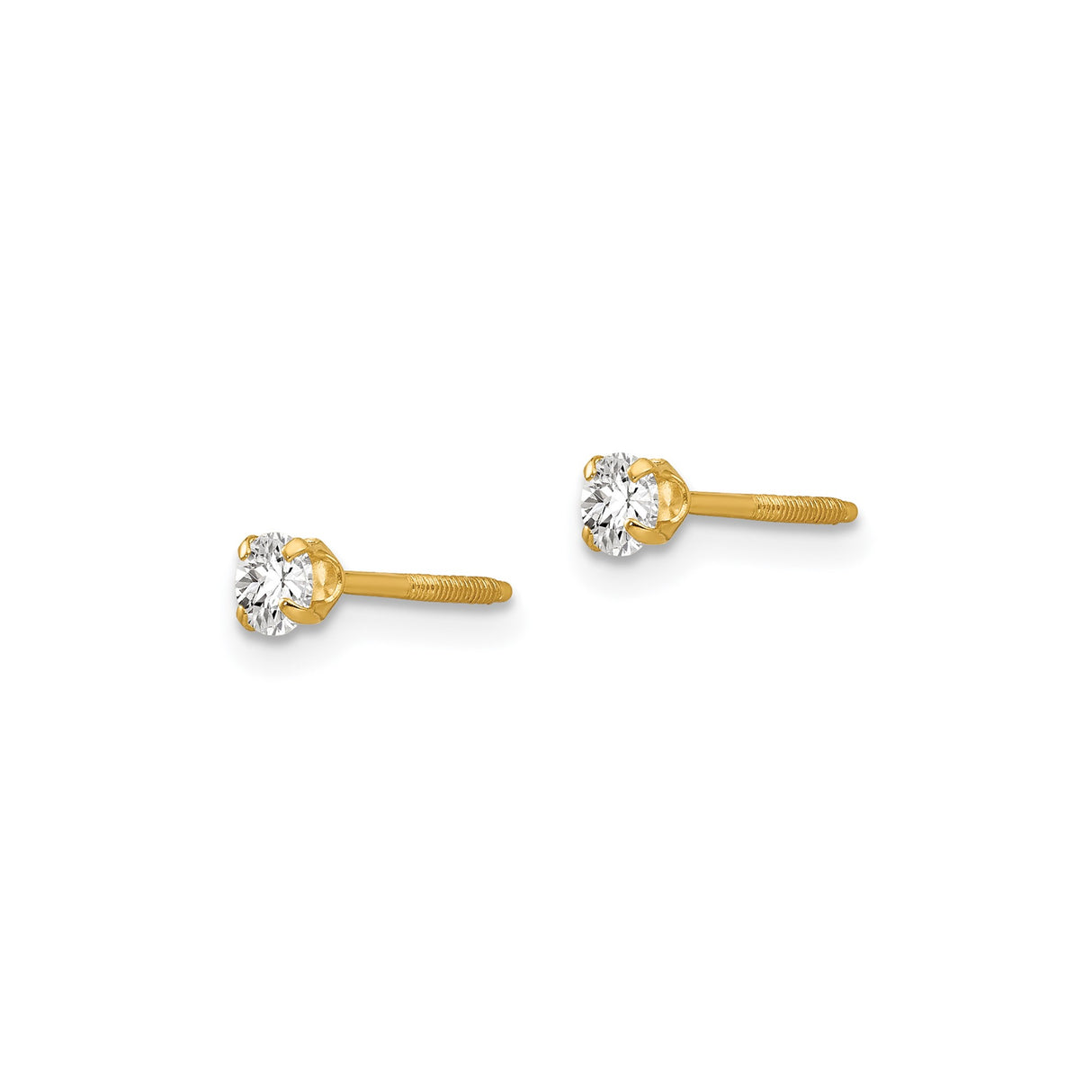 14k Yellow Gold Solitaire Stud Earrings with Created Birthstone, Screw Backs, Minimalist Design