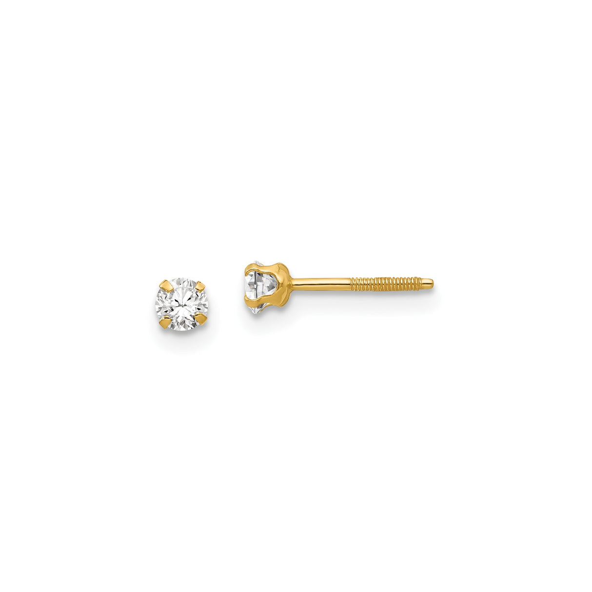 14k Yellow Gold Solitaire Stud Earrings with Created Birthstone, Screw Backs, Minimalist Design