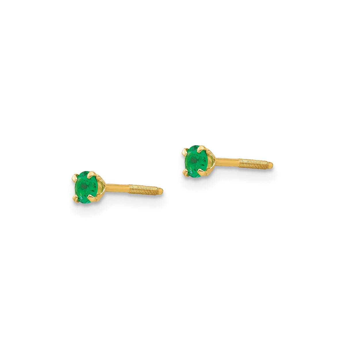 14k Yellow Gold Stud Earrings with Round Created Birthstone, Minimalist May Jewelry for Women