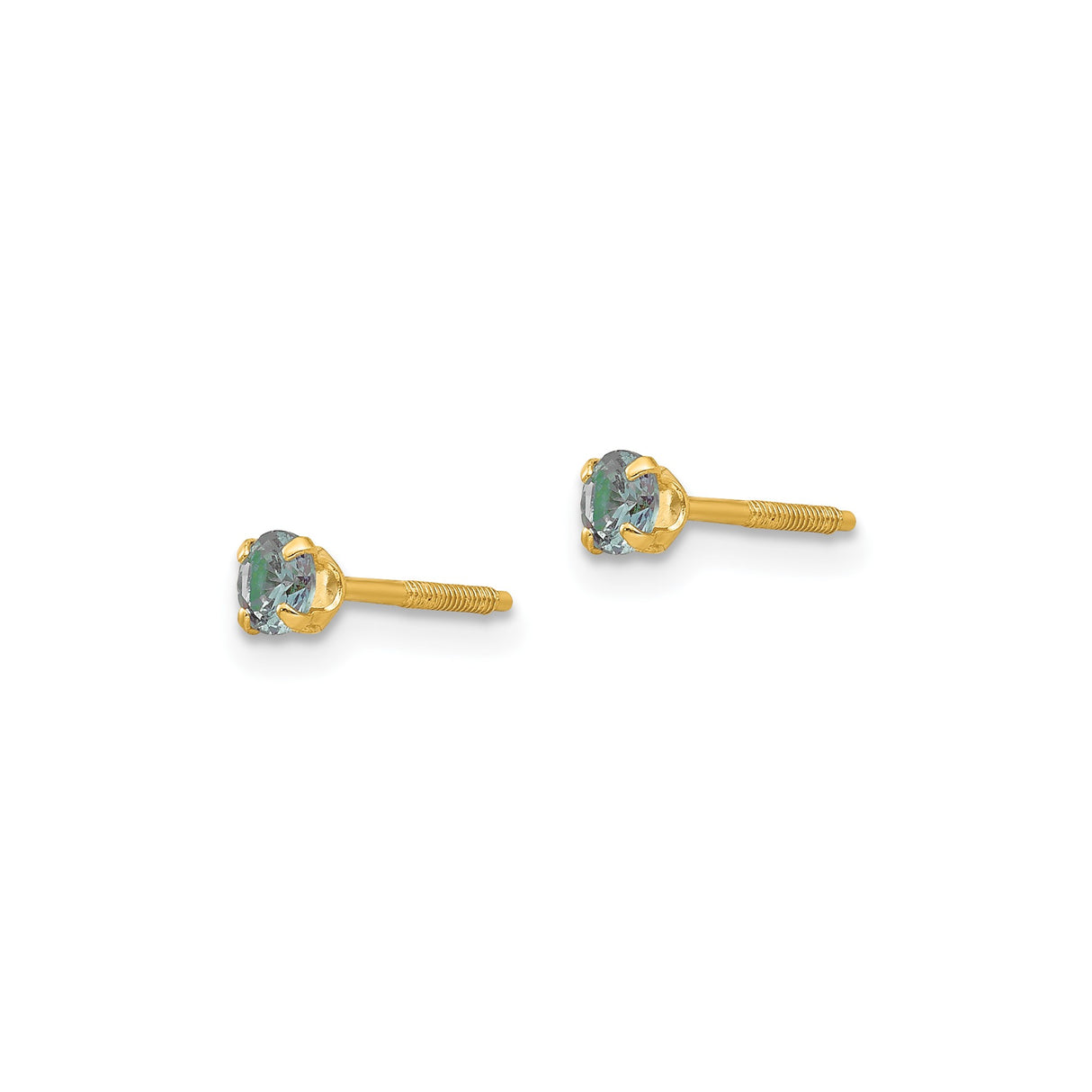 14k Yellow Gold Stud Earrings with Created Birthstone, Classic Four Prong Setting, Screw Backs
