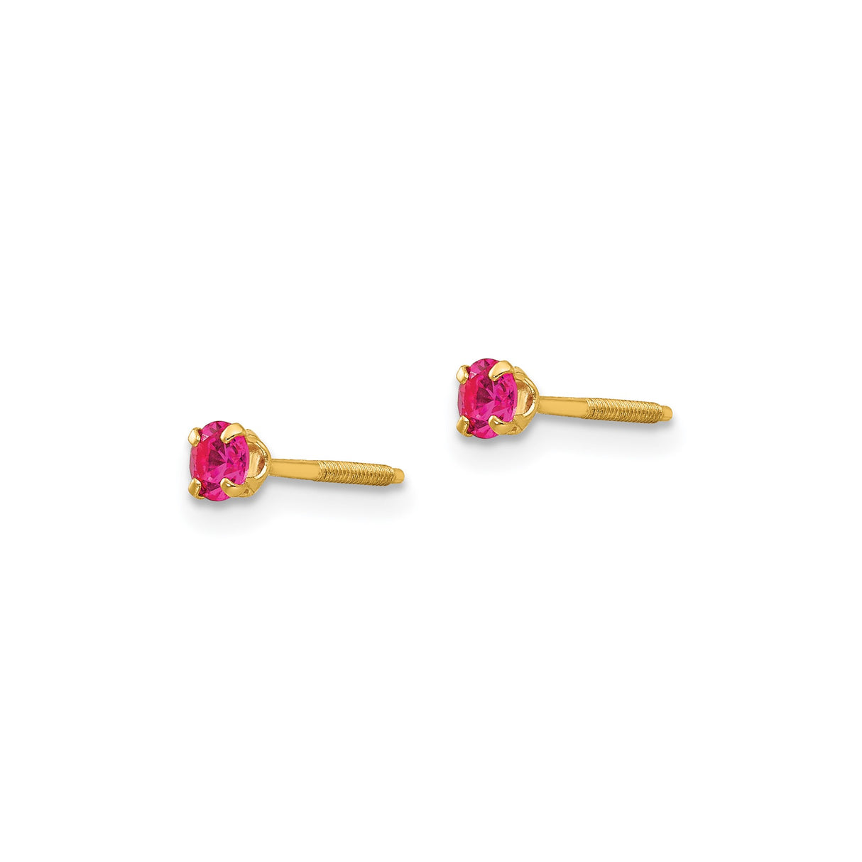 14k Yellow Gold Stud Earrings with Round Cut Created Birthstone, Minimalist Screw Back Design