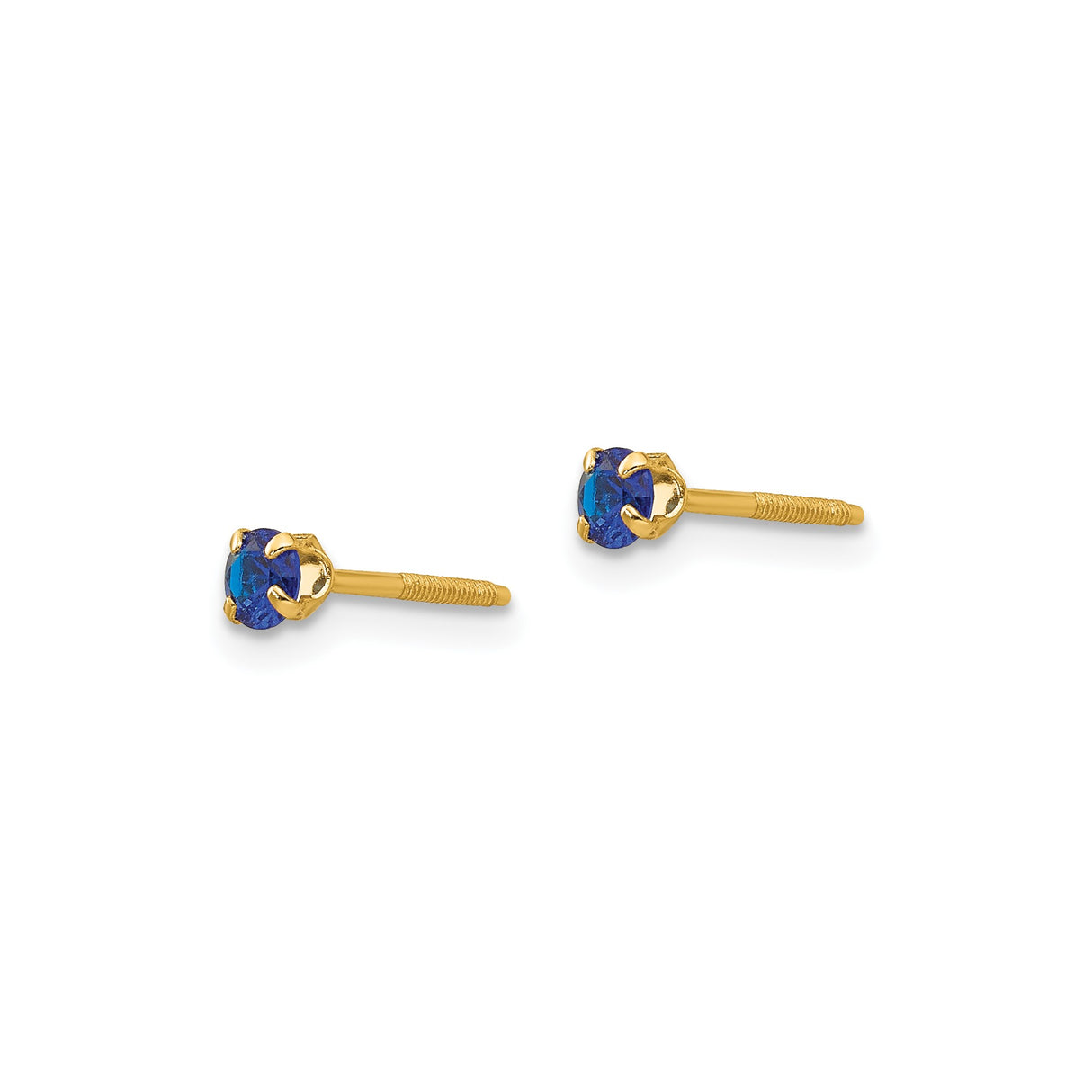 14k Yellow Gold Stud Earrings with Round Blue Sapphire, Screw Back, September Birthstone Jewelry