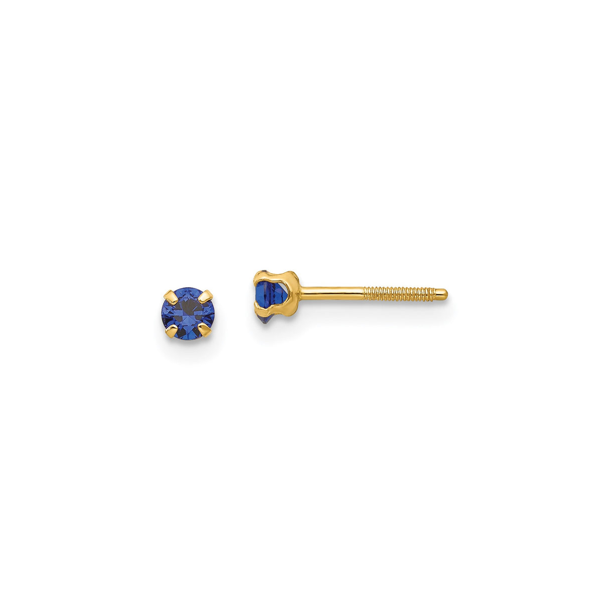 14k Yellow Gold Stud Earrings with Round Blue Sapphire, Screw Back, September Birthstone Jewelry