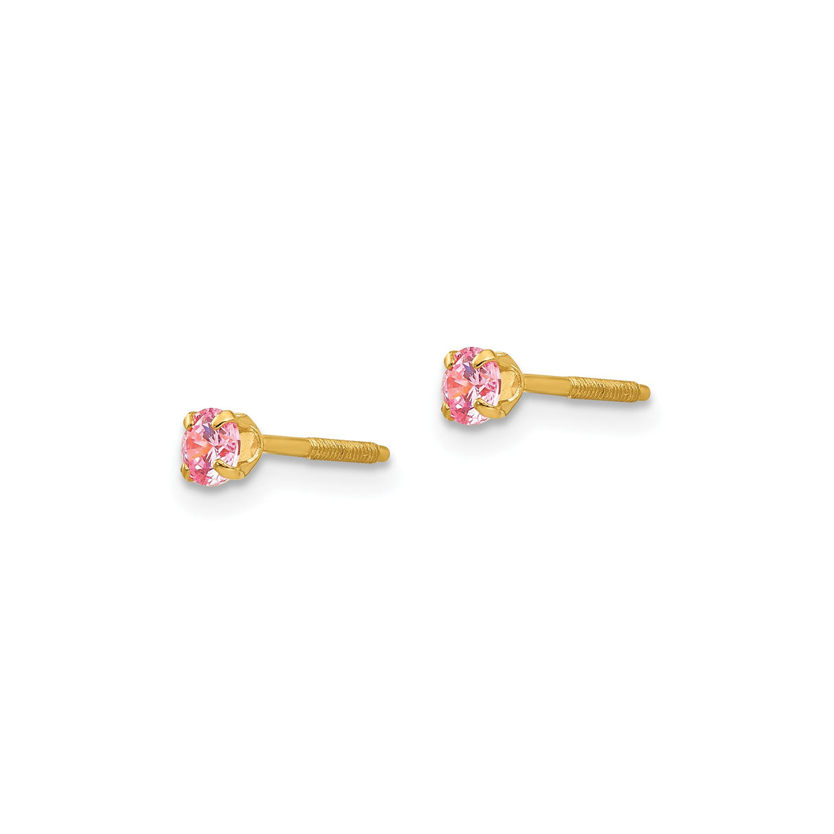 14k Yellow Gold Stud Earrings with Round Created Birthstone, Screw-Back Minimalist Design