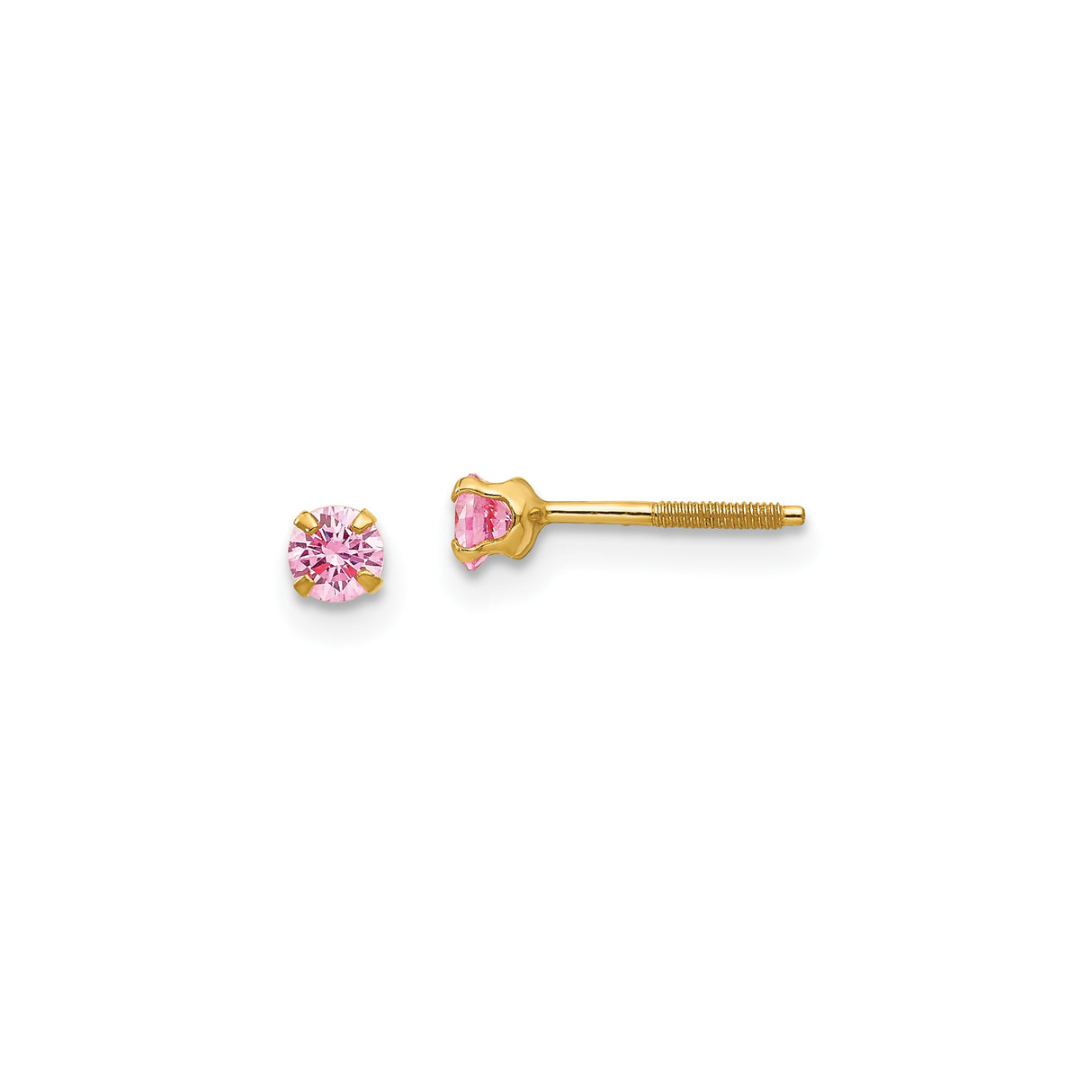 14k Yellow Gold Stud Earrings with Round Created Birthstone, Screw-Back Minimalist Design
