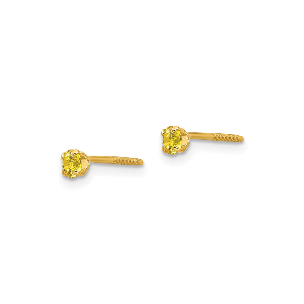14k Yellow Gold Stud Earrings with Round Created Birthstone, Screw Back Setting