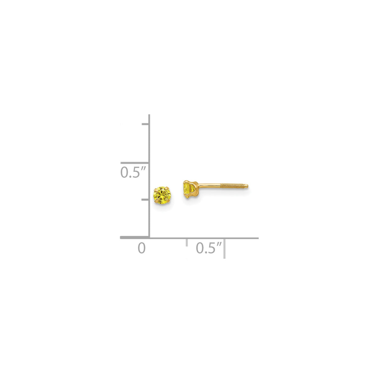 14k Yellow Gold Stud Earrings with Round Created Birthstone, Screw Back Setting
