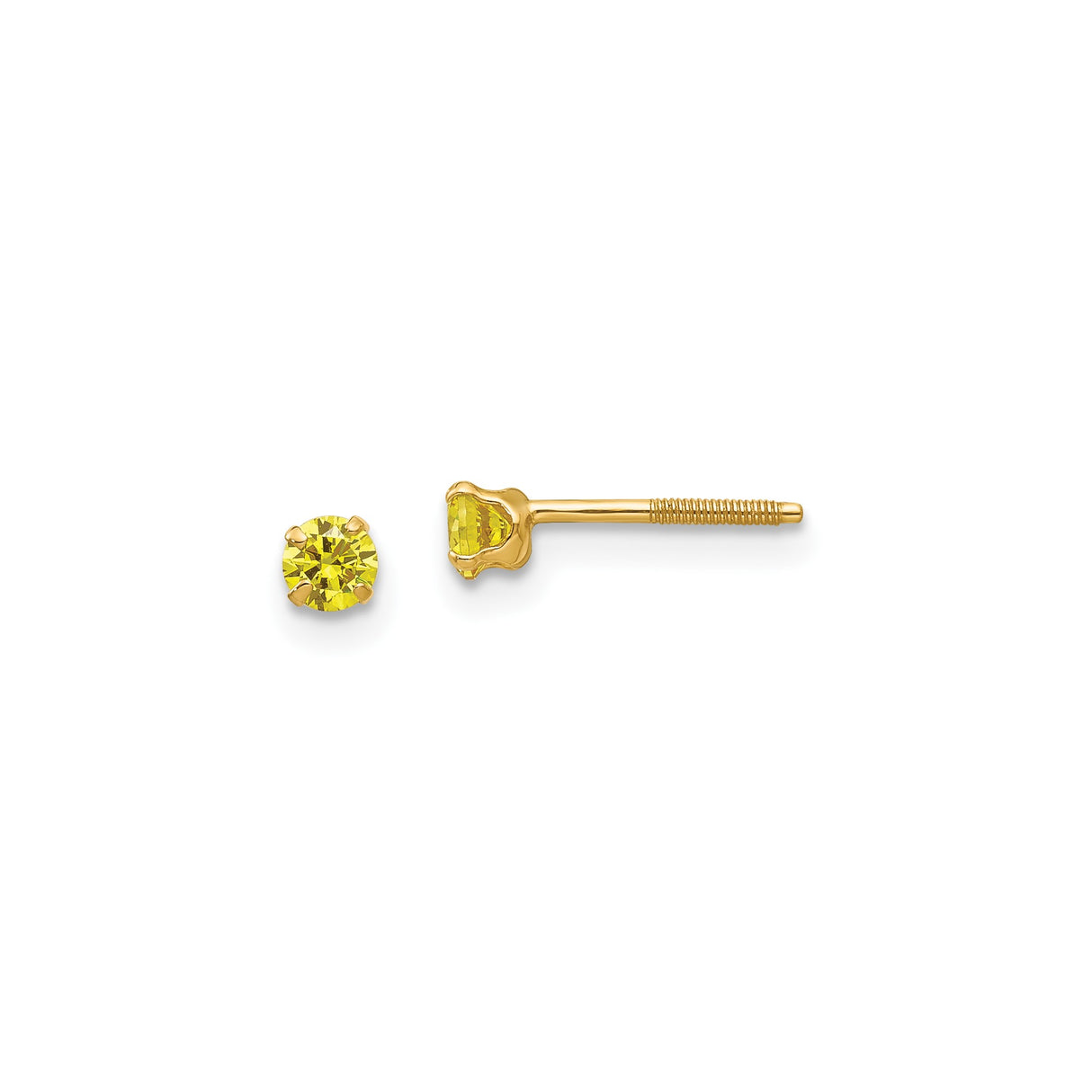 14k Yellow Gold Stud Earrings with Round Created Birthstone, Screw Back Setting